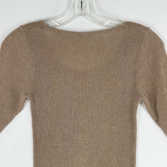 Women’s Ribbed Knit Top Shiny Metallic Stretch Scoop Neck Half Sleeve BM M - Picture 4 of 12